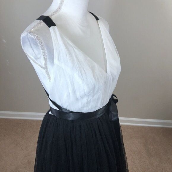 Asos Tulle Dress Size 8 Black White Ballerina Prom Fairie Ribbon Wrap Bodice - Picture 4 of 12